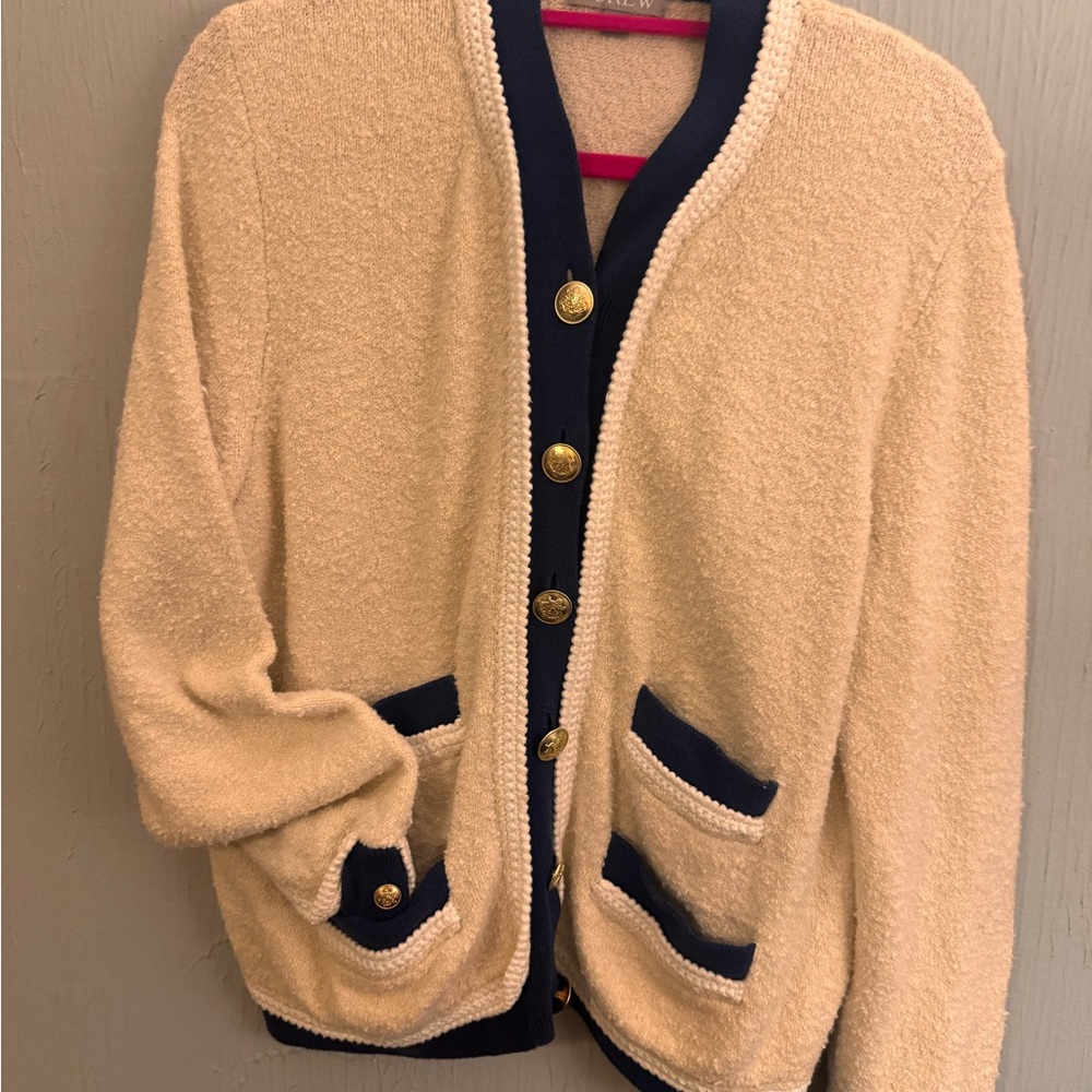 J. Crew Navy and Cream Cardigan with Navy Trim